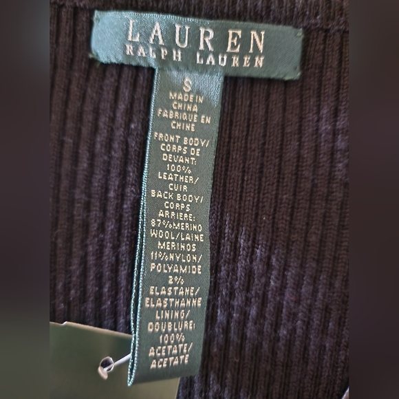 RARE $399 NWT Lauren Ralph Lauren Leather Front Merino Wool Back Shift Dress S - Picture 5 of 7